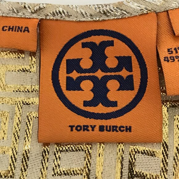 Tory Burch Blouse Women 4 Gold Silver Geometric Sleeveless Silk Polyester Preppy - Picture 3 of 11